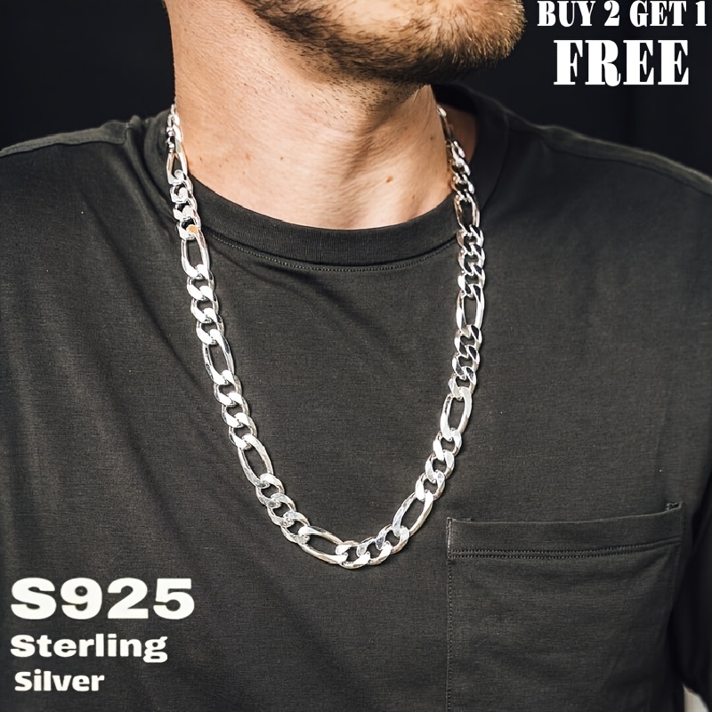 Women's 925 Sterling Silver Figaro Chain Necklace, Retro Style